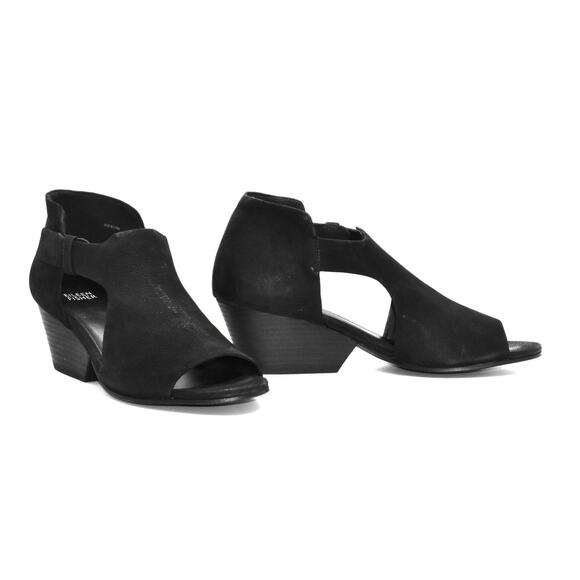 Eileen Fisher Shoes - A7 Auth EILEEN FISHER Iris Black Nubuck Cutout Peep Toe Block Heels Sandals Sz 9